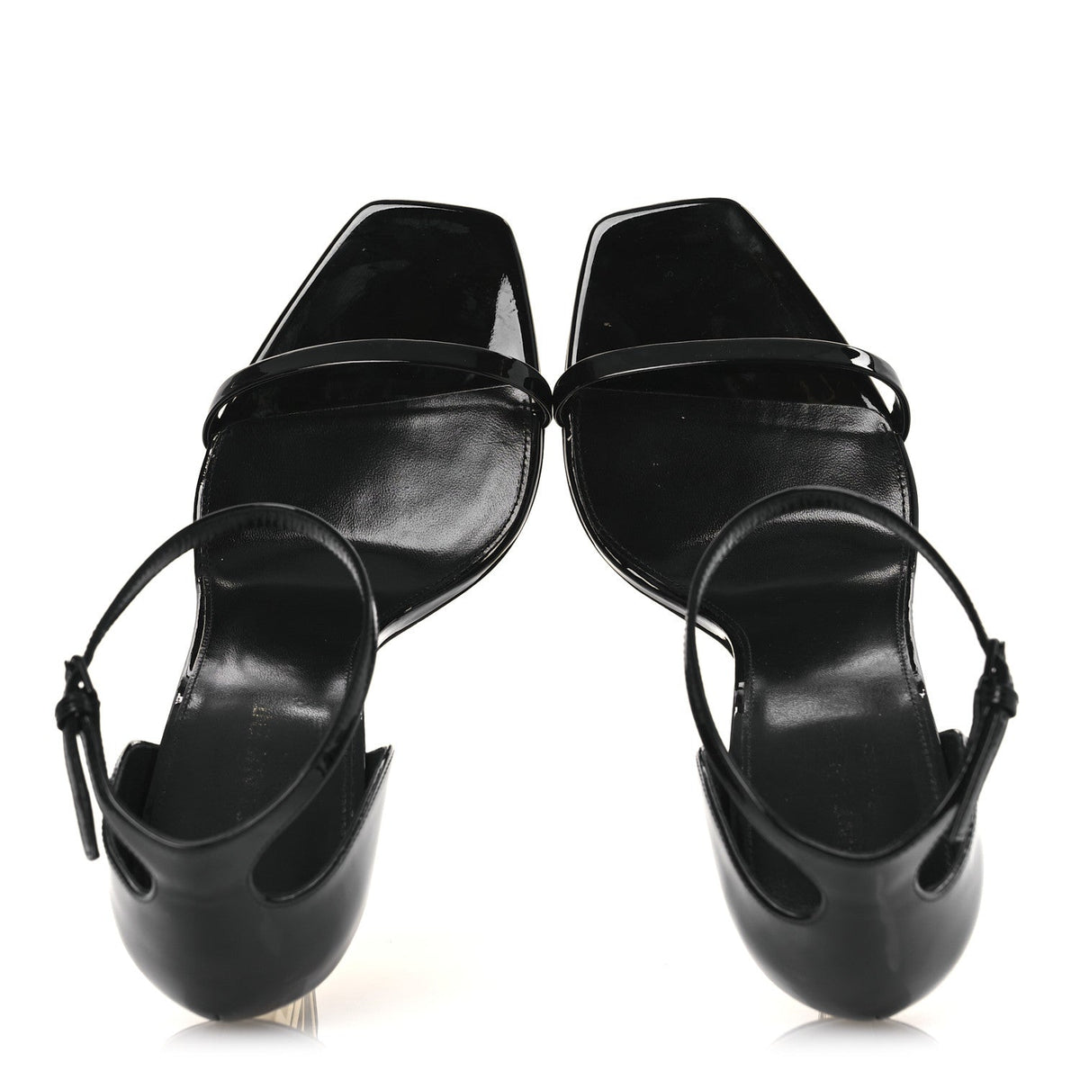 Saint Laurent Patent Calfskin Women's Opyum 110 Sandals 40.5 Black Gold