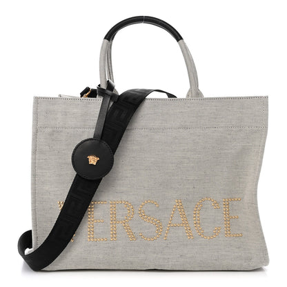 Large Calfskin Canvas Tote Bag - Black