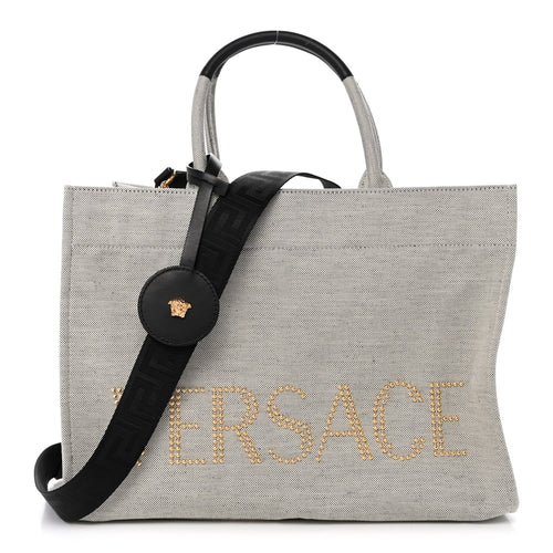 Large Calfskin Canvas Tote Bag - Black