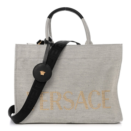 Large Calfskin Canvas Tote Bag - Black