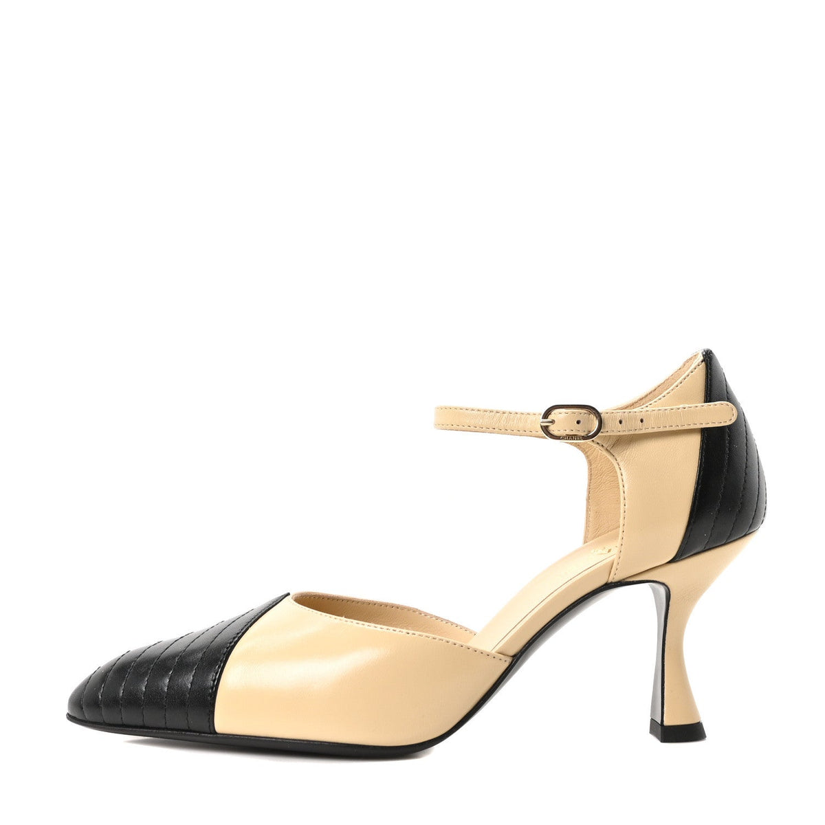 Lambskin Mary Jane Pumps Beige Black
