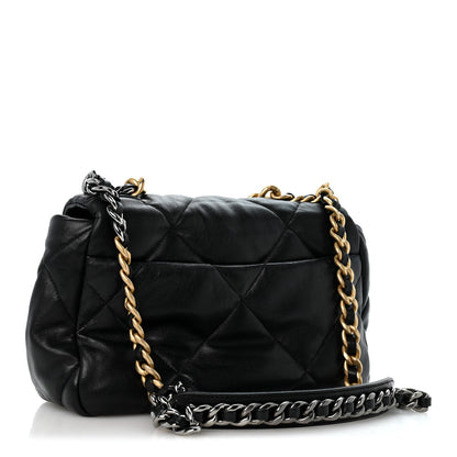 Medium Quilted Lambskin Flap Shoulder Bag - Black