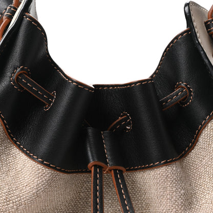 Mini Calfskin Canvas Shoulder Bag - Black