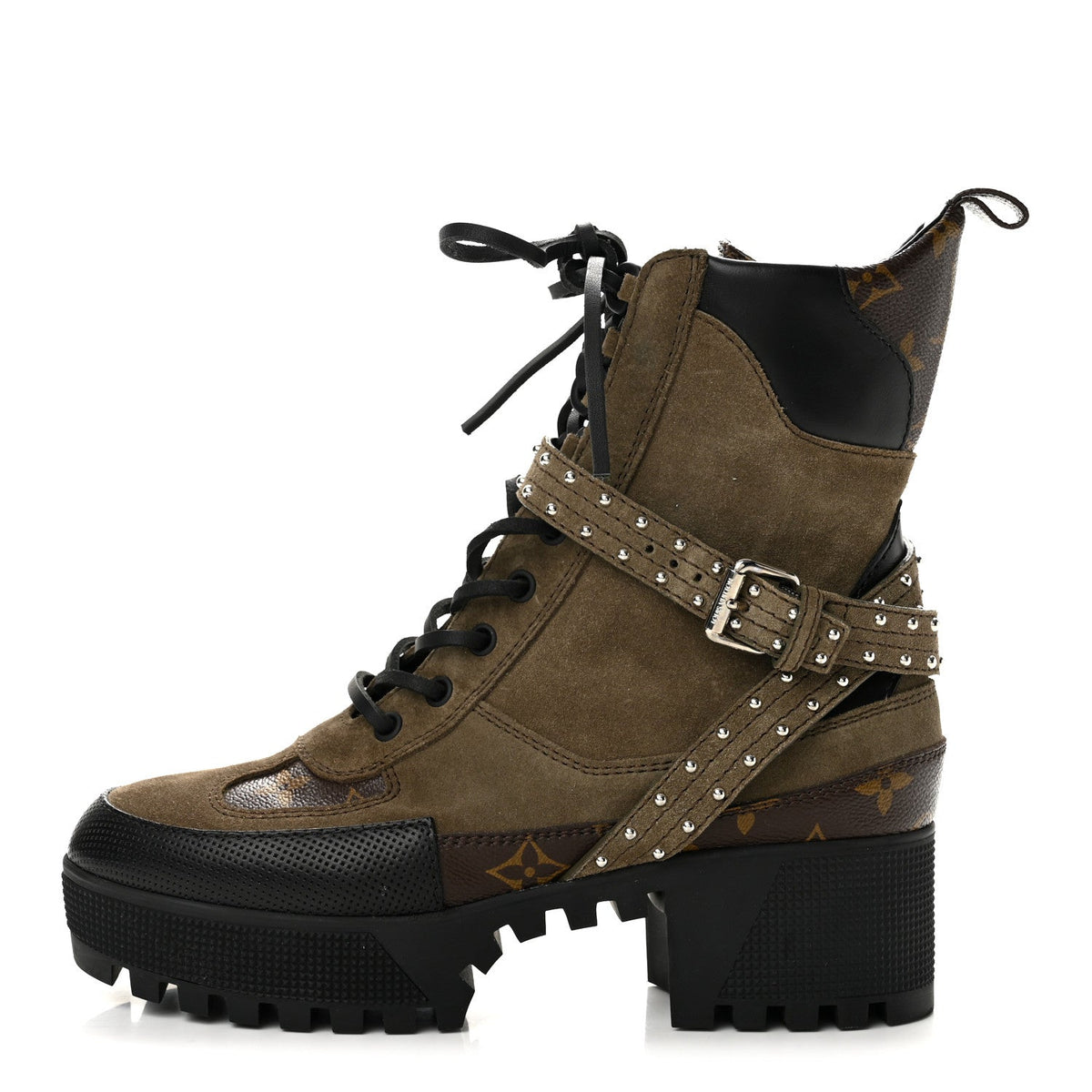 Suede Calfskin Monogram Laureate Platform Desert Boots Kaki