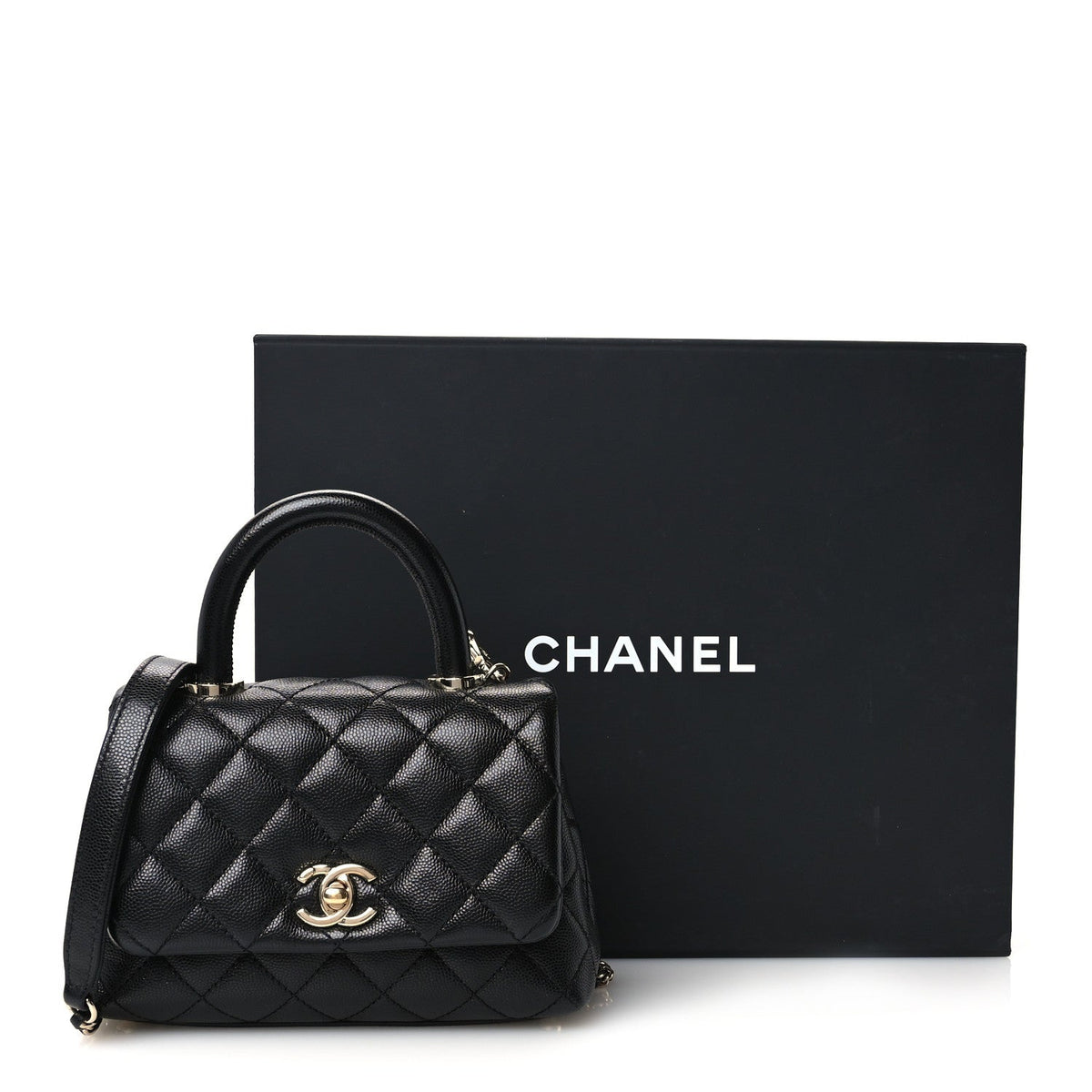 Mini Quilted Caviar Flap Shoulder Bag - Black