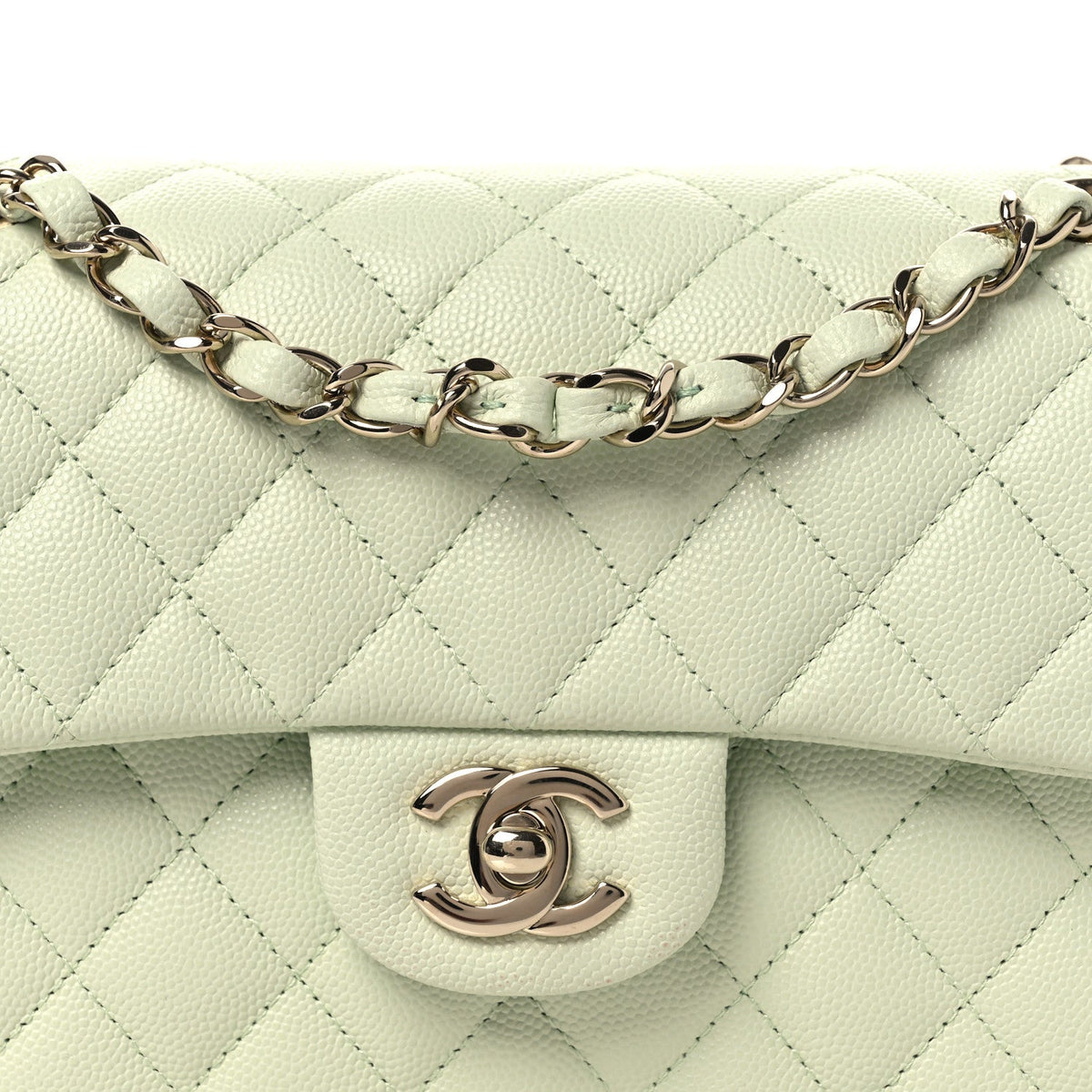 Small Quilted Caviar Flap Shoulder Bag - Light Green