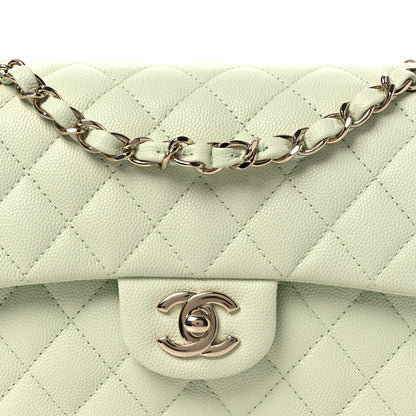 Small Quilted Caviar Flap Shoulder Bag - Light Green