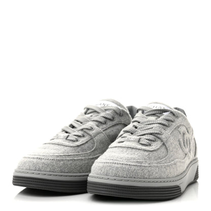 Chanel Wool Mixed Fibers Women's CC Sneakers 38 Light Grey