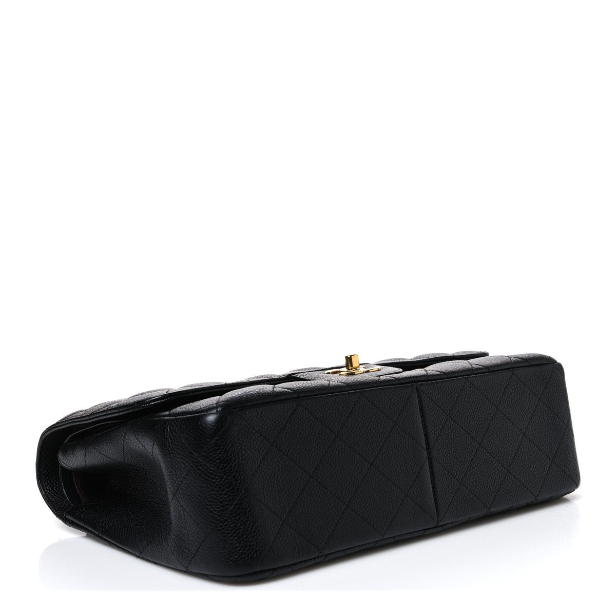 Quilted Caviar Flap Shoulder Bag - Black