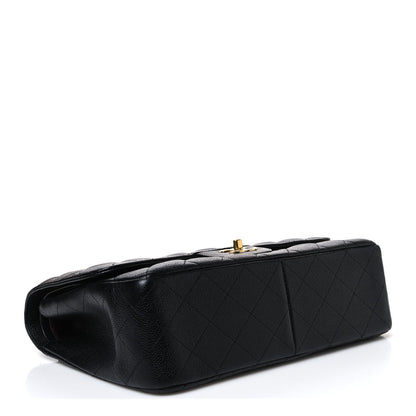 Quilted Caviar Flap Shoulder Bag - Black