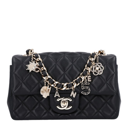 Mini Quilted Lambskin Flap Shoulder Bag - Tan