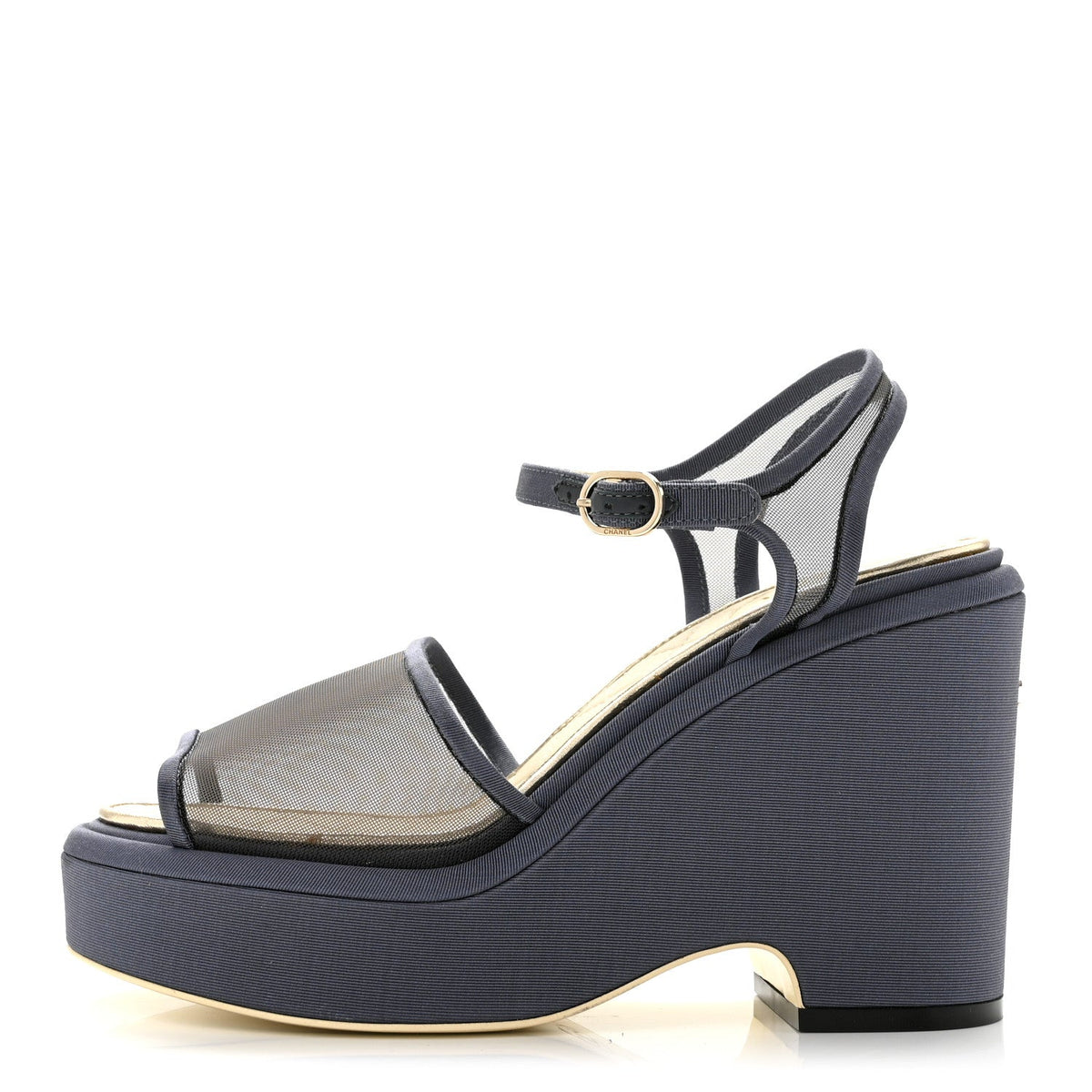 Mesh Grosgrain Wedge Sandals Blue