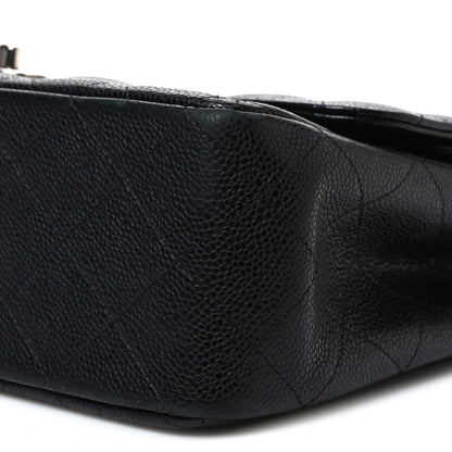 Quilted Caviar Flap Shoulder Bag - Black