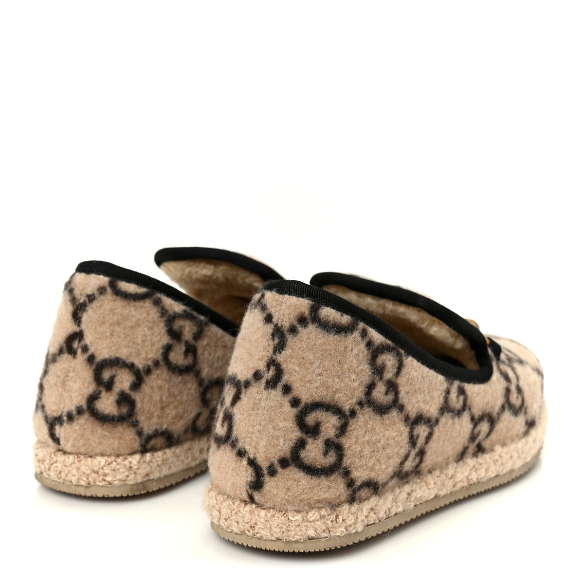 Gucci Wool Women's Fria Horsebit Loafers 35.5 Beige Ebony