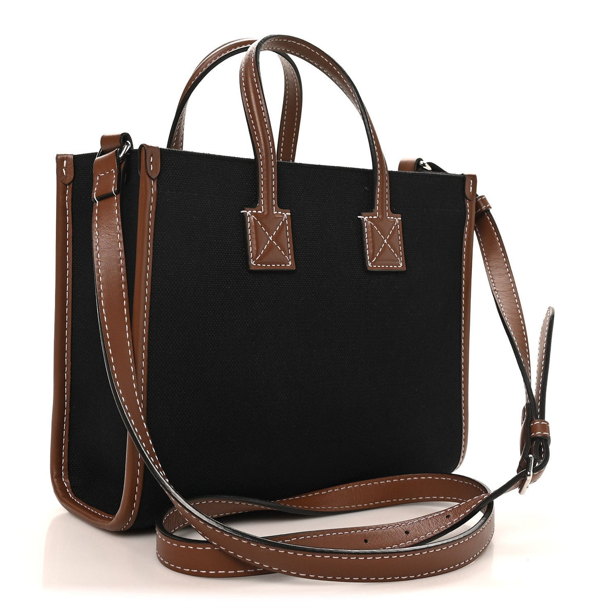 Mini Calfskin Canvas Tote Bag - Black