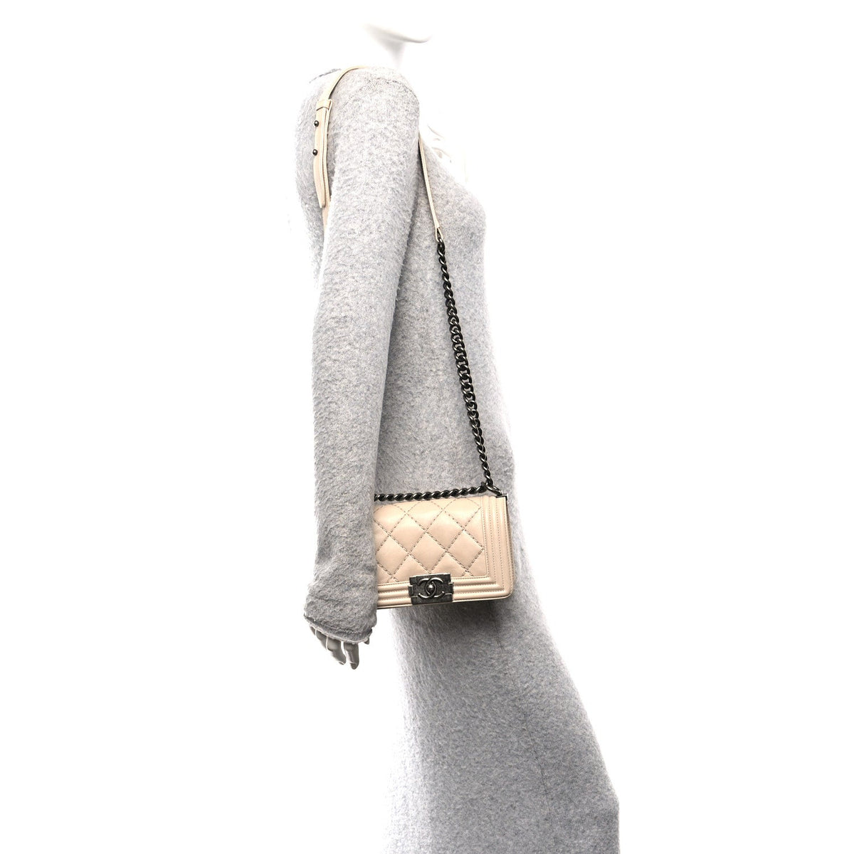 Small Calfskin Flap Shoulder Bag - Beige