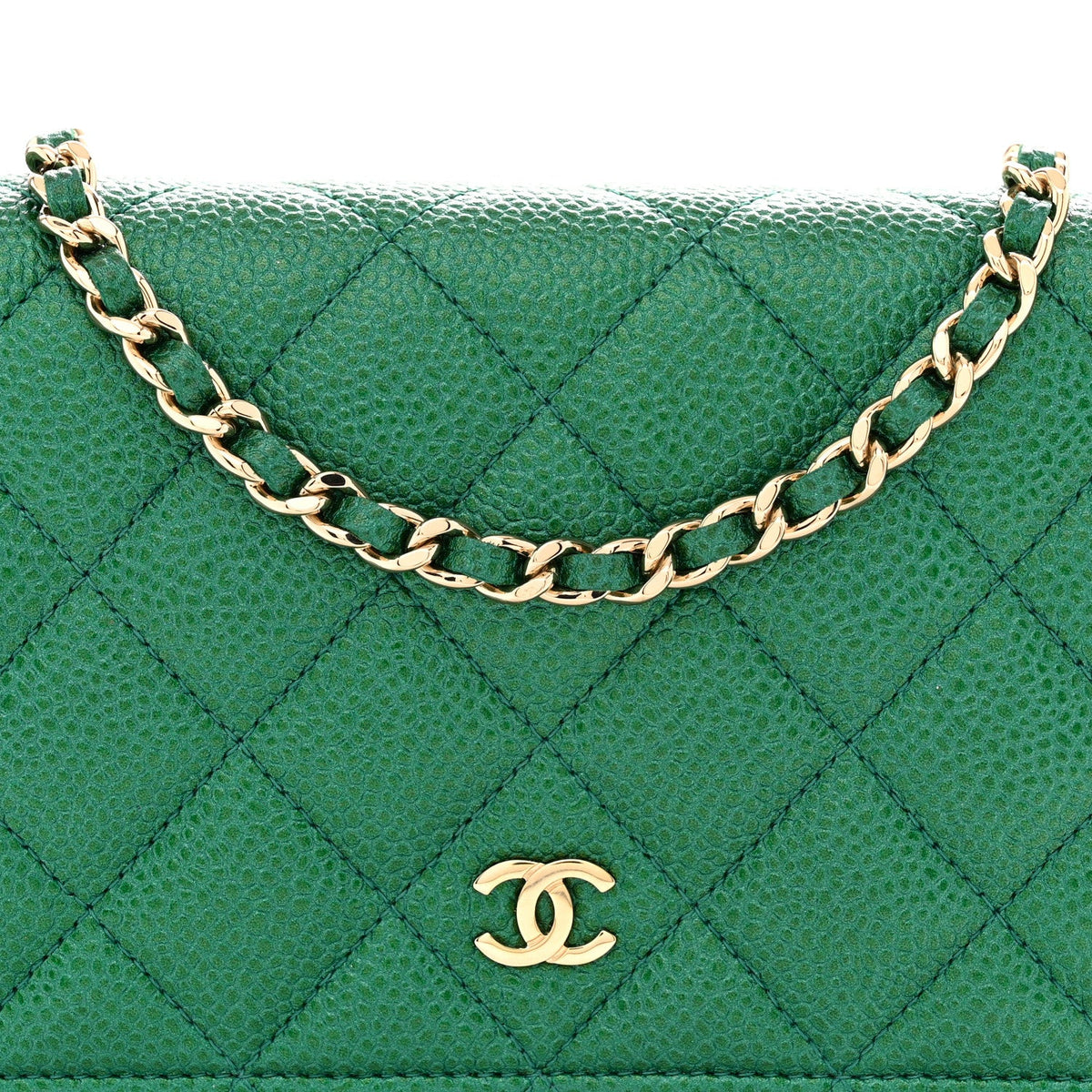 Quilted Caviar Wallet Bag - Green