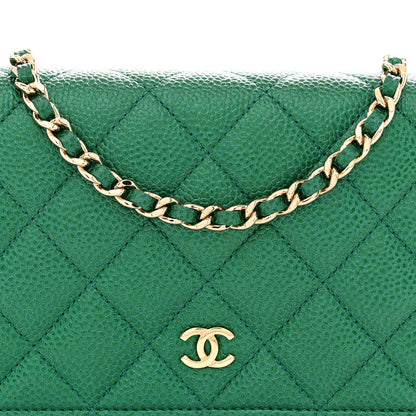 Quilted Caviar Wallet Bag - Green
