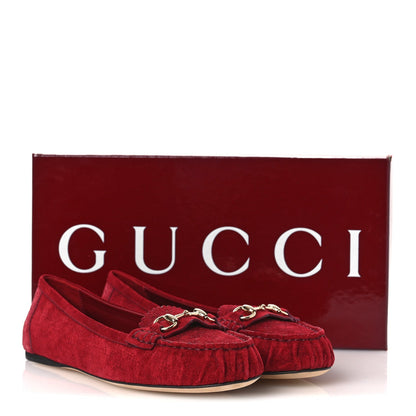 Gucci Suede Micro GG Women's Kensington Moccasin Loafers 37 Rosso Ancora