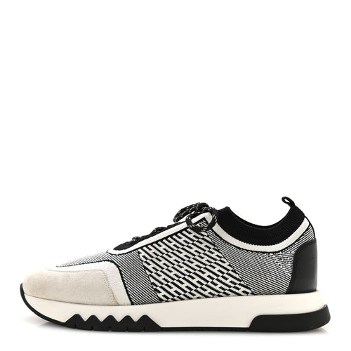 Hermes Knit Goatskin Men's Addict Sneakers 41 Black White