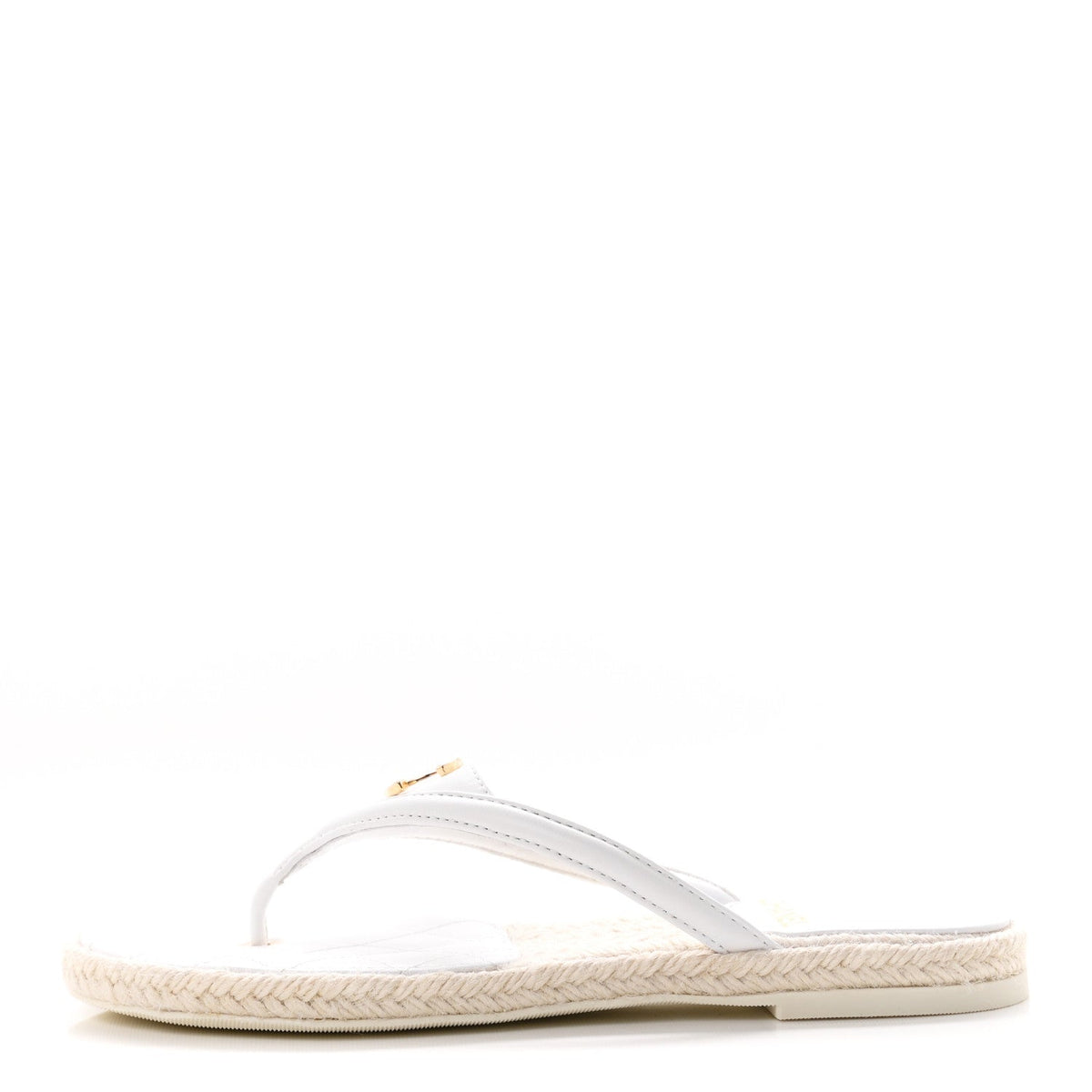 Lambskin Quilted Thong Espadrille Sandals White