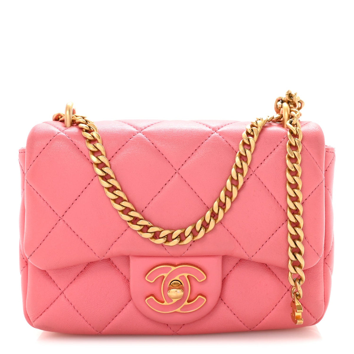 Mini Quilted Lambskin Flap Shoulder Bag - Pink