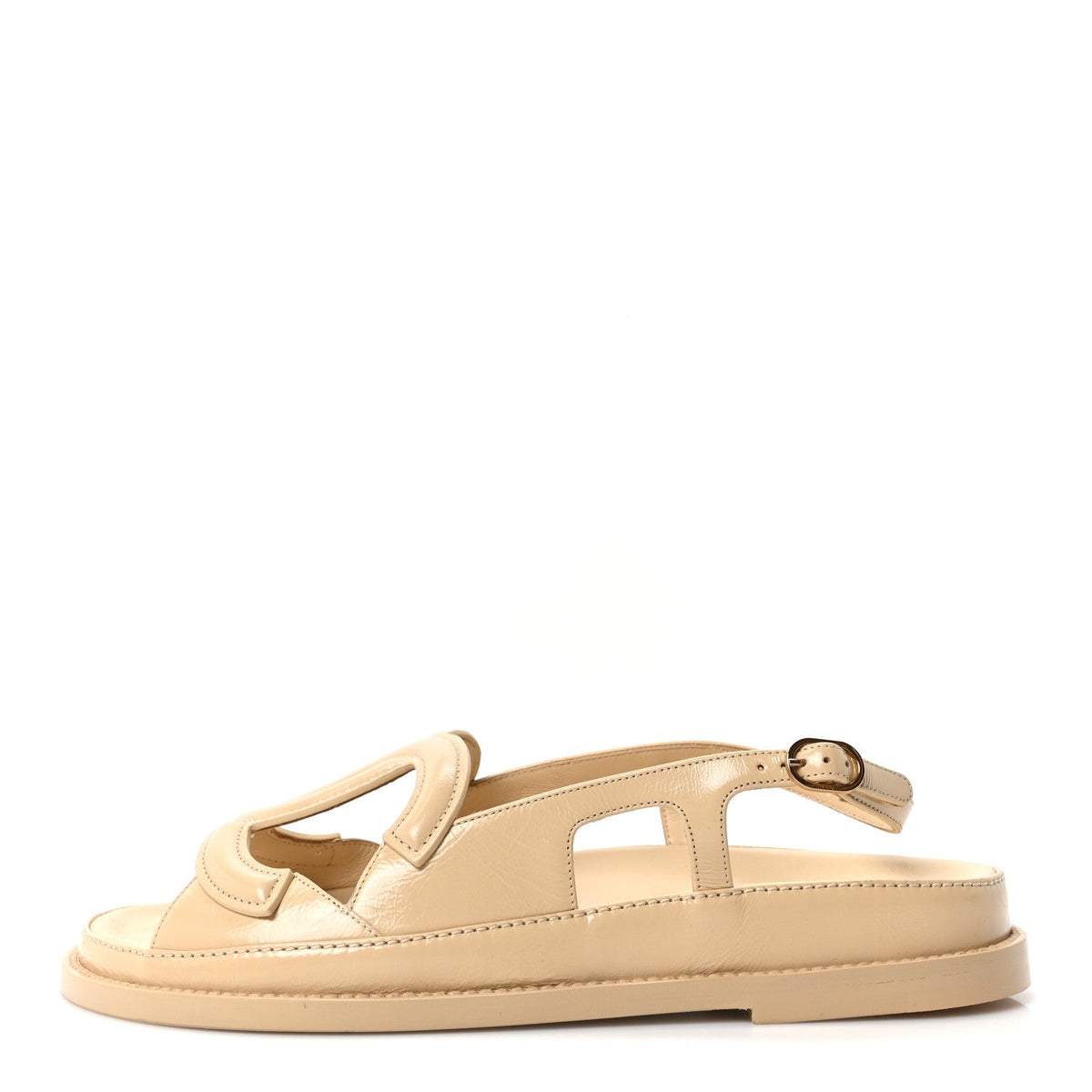 Shiny Crumpled Lambskin CC Cut Out Sandals Beige