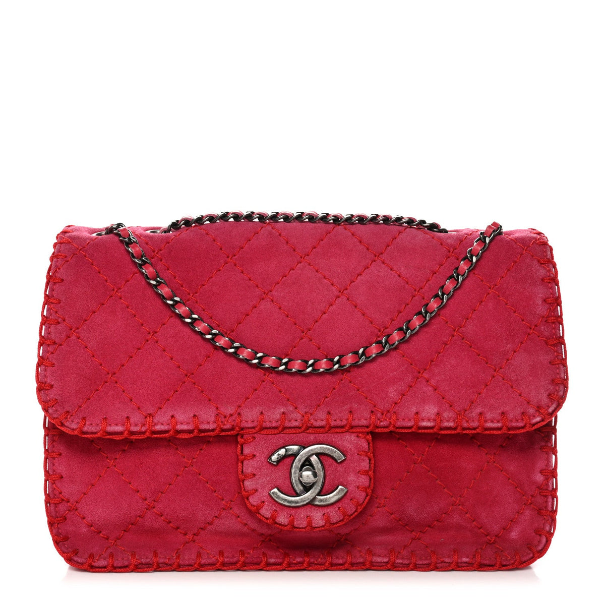 Quilted Suede Flap Shoulder Bag - Red