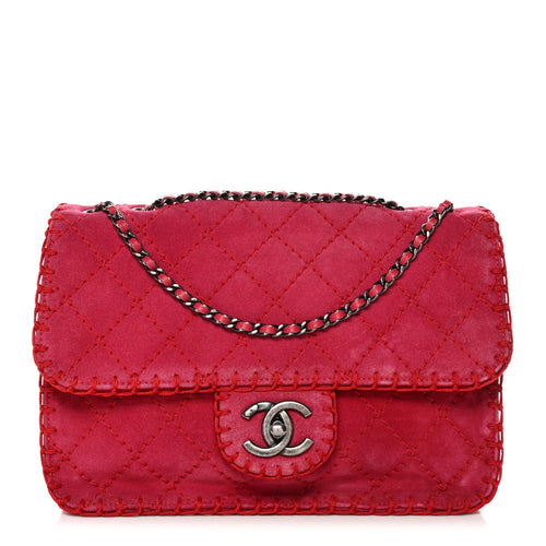 Quilted Suede Flap Shoulder Bag - Red