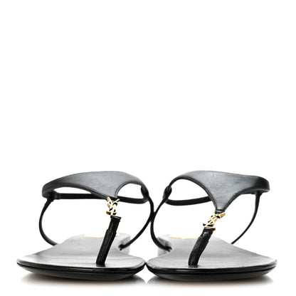 Saint Laurent Lambskin Women's Monogram Cassandra Slingback Flat Sandals 36.5 Black