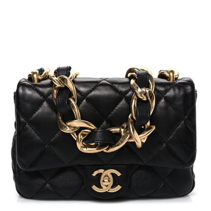 Small Quilted Lambskin Flap Shoulder Bag - Black