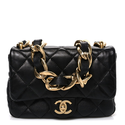Small Quilted Lambskin Flap Shoulder Bag - Black