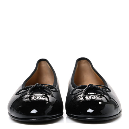Chanel Lambskin Patent Cap Toe Women's Ballerina Flats Black
