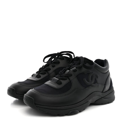 Chanel Lambskin Fabric Women's CC Sneakers 37.5 Black