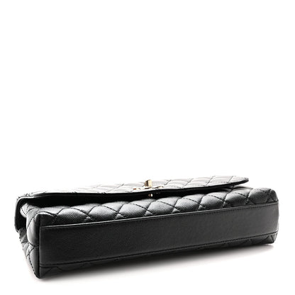 Maxi Quilted Caviar Flap Shoulder Bag - Black