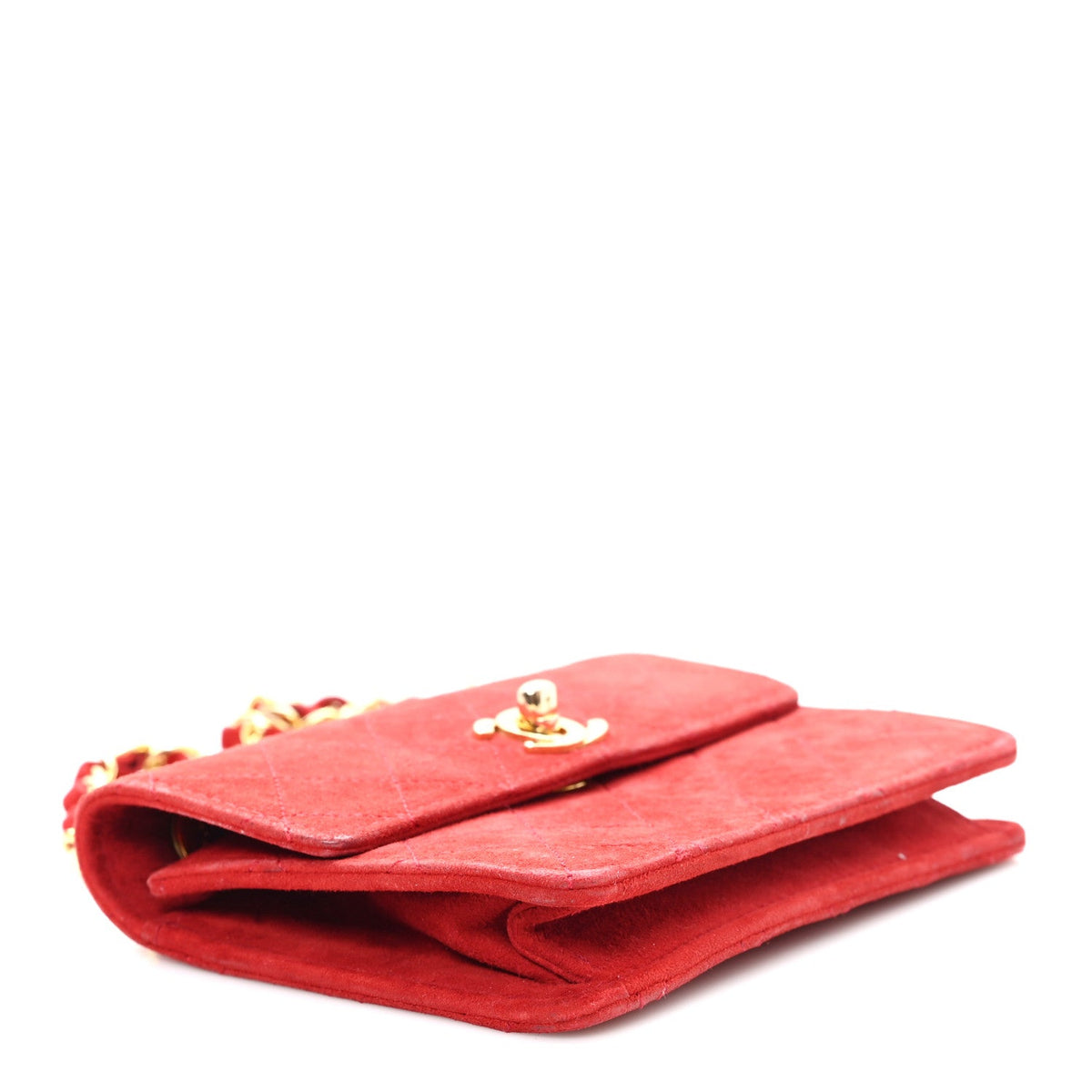 Mini Quilted Suede Flap Shoulder Bag - Red