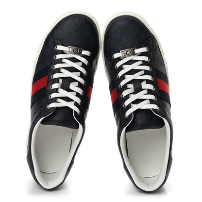 Gucci Monogram Canvas Men's Web New Ace Sneakers 8 Dark Blue