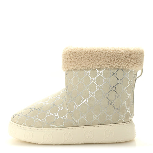 Suede Shearling Monogram Prestige Booties Grey Silver