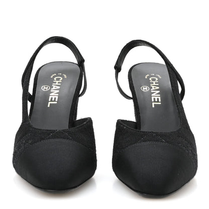 Chanel Wool Grosgrain Women's Cap Toe CC Slingback Pumps 41 Black