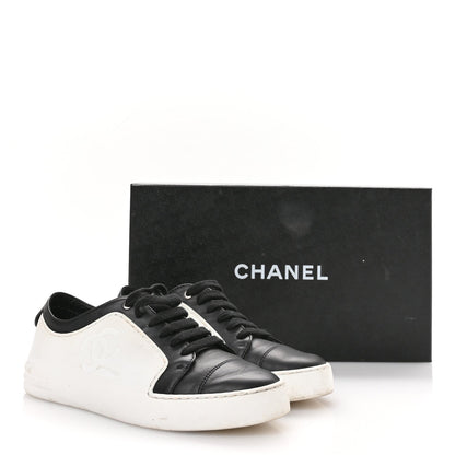 Chanel Calfskin CC Women's Sneakers 36 Black White