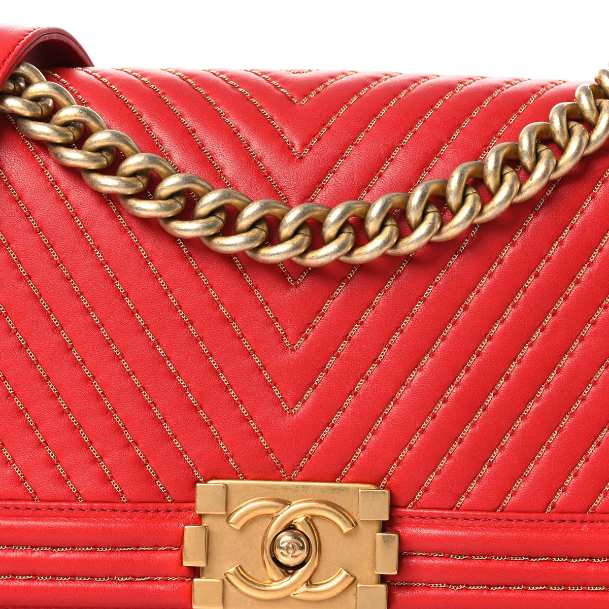 Medium Lambskin Flap Shoulder Bag - Red