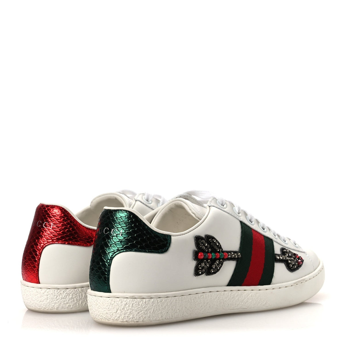 Gucci Calfskin Web Studded Arrow Ace Women's Sneakers White