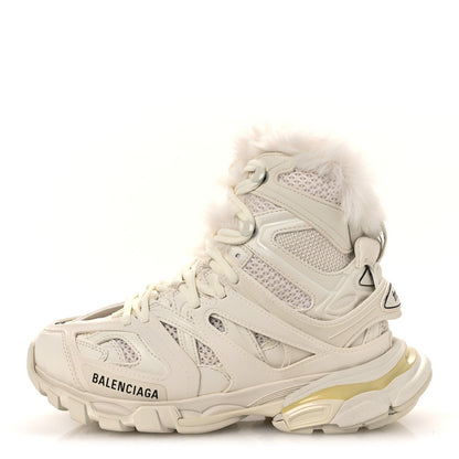 Balenciaga Mesh Nylon Faux Fur Women's Track Hike Sneakers 37 White