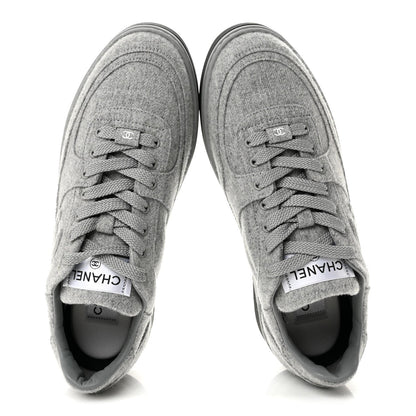 Chanel Wool Mixed Fibers Women's CC Sneakers 38 Light Grey