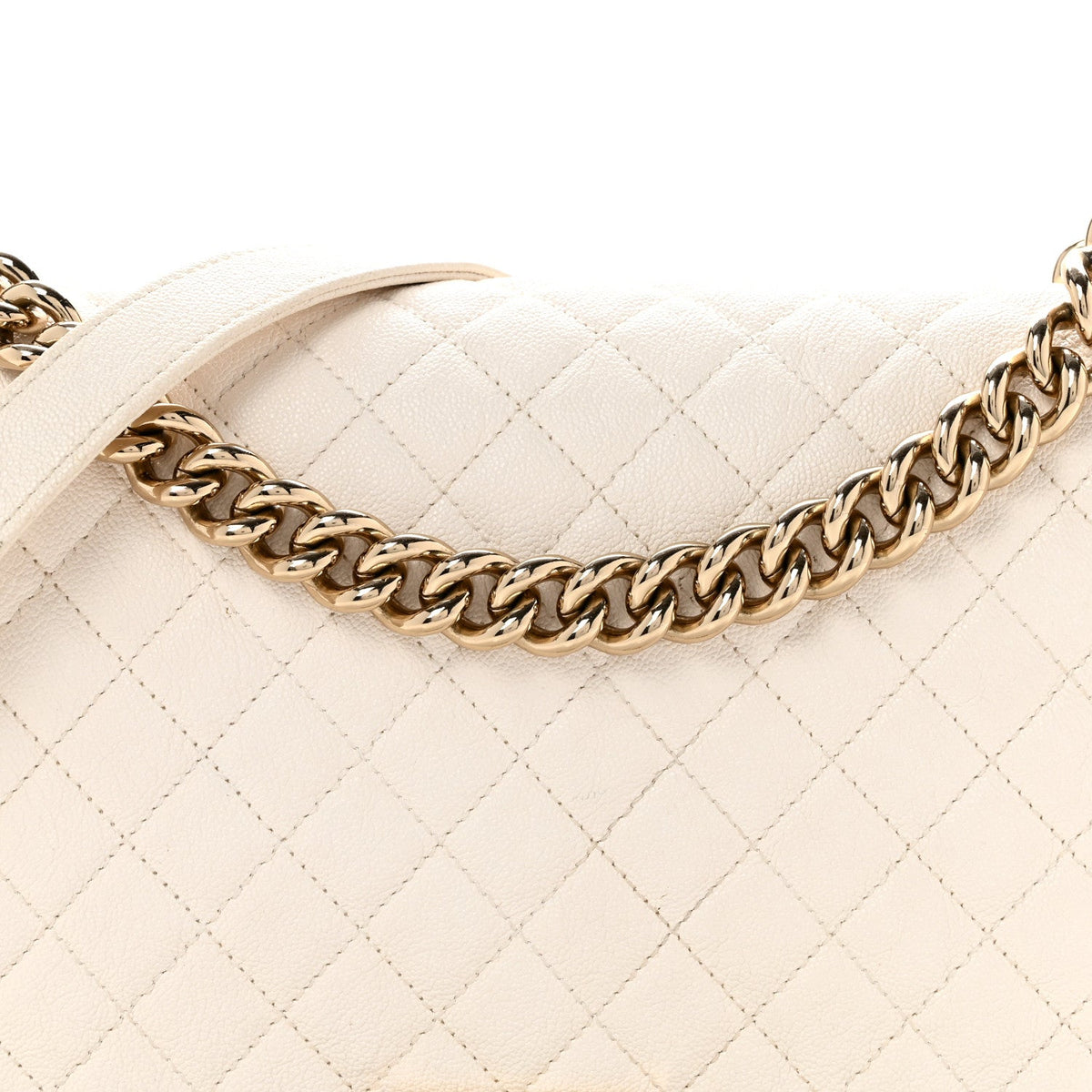 Medium Quilted Caviar Flap Shoulder Bag - White