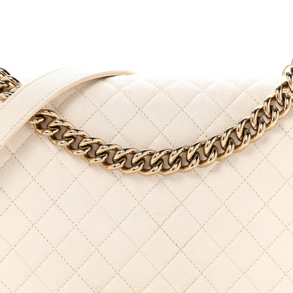 Medium Quilted Caviar Flap Shoulder Bag - White
