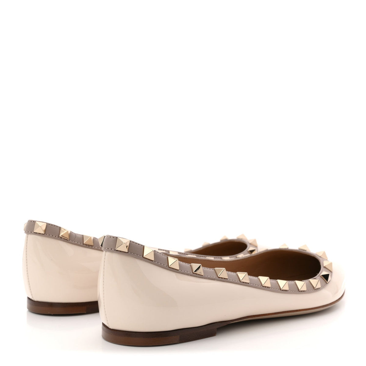 Valentino Garavani Patent Leather Women's Rockstud Ballerina Flats 38.5 Ivory Poudre