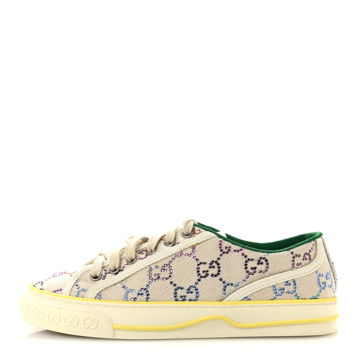 Canvas Lame Crystal GG Monogram 1977 Tennis Sneakers Gardenia Silver M