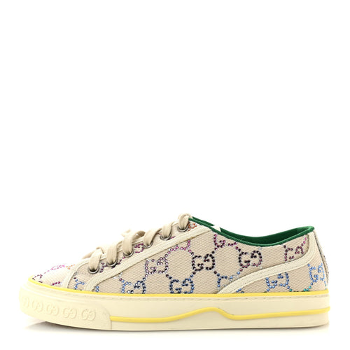 Canvas Lame Crystal GG Monogram 1977 Tennis Sneakers Gardenia Silver M