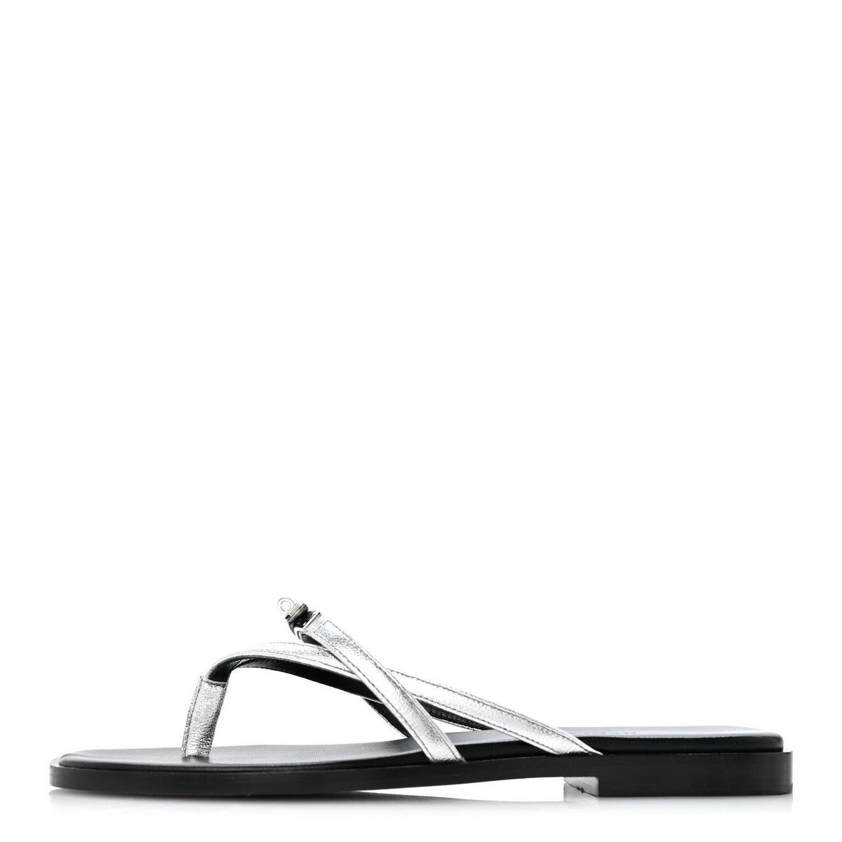 Metallic Goatskin Miss Sandals Gris Argente